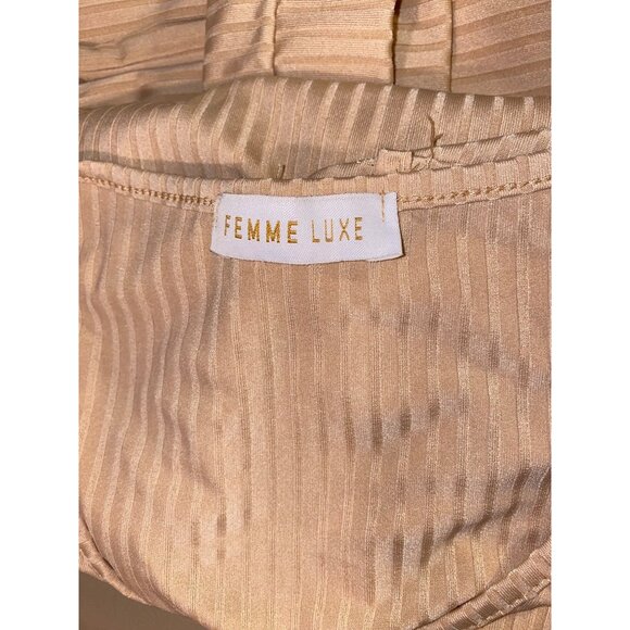 Femme Luxe Ribbed Beige Lounge Set M V Neck Top Long Sleeves Elastic Waist Pants - Picture 7 of 7